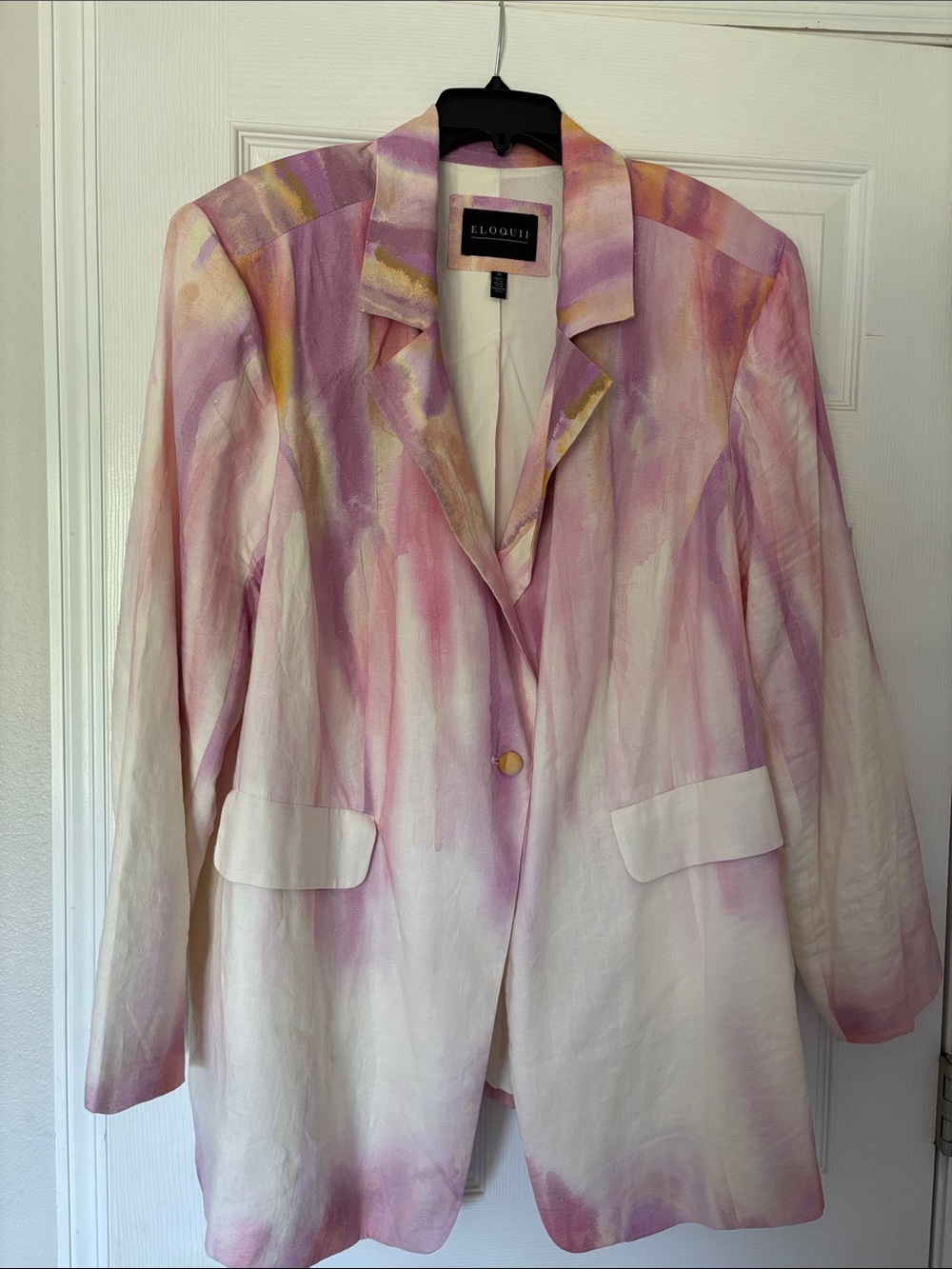Eloquii Purple Pink Yellow Watercolor Blazer Linen Jacket